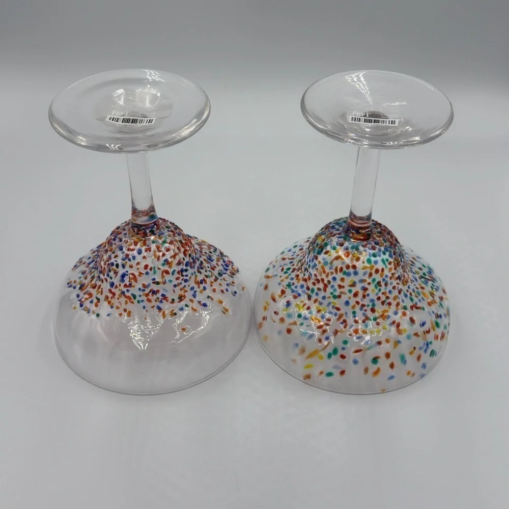 Pier 1 Hand Blown Multi Dot Margarita Glasses Set of 2 New Old Stock